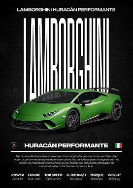 Lamborghini Huracán Performante Car Poster