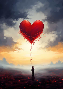 Heart Balloon with Person in Landscape