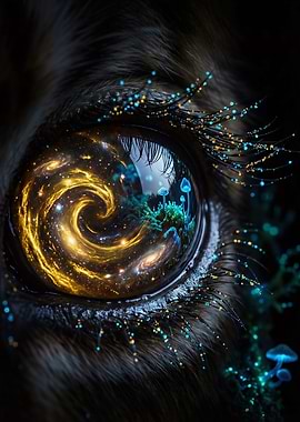 Eye Reflecting Galaxy and Mushrooms