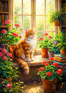 Ginger Cat by the Window