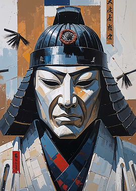 Samurai Warrior Portrait with Geometric Style