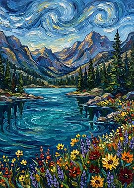 Mountain Lake Impressionist Painting