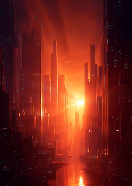 Futuristic Cityscape at Sunset