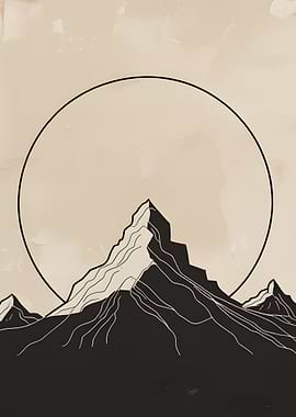 Minimalist Mountain Peak with Circle
