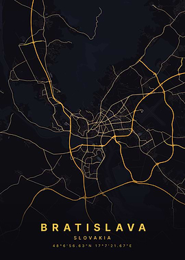 Bratislava, Slovakia Map Art