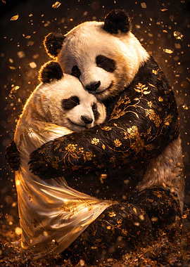 Panda Couple - Luxury Animal Wall Art - Romantic Gift Decor