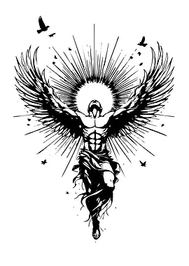 Winged Figure in Black and White