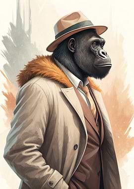 Dapper Gorilla in Suit and Hat