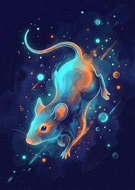Glowing Mouse in Dark Blue Space