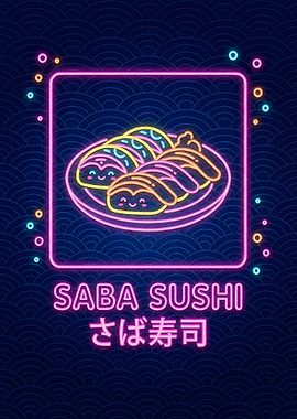 Neon Saba Sushi Illustration