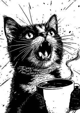 Cat Screaming at Coffee Cup