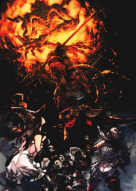 Fantasy Battle Scene with Fire