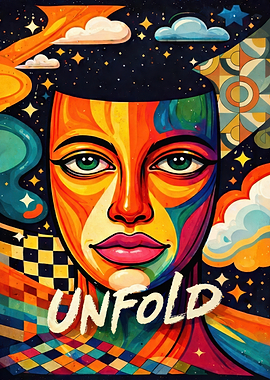 Colorful Abstract Portrait with 'Unfold' Text