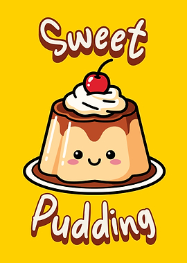 Cute Sweet Pudding Cartoon Illustration