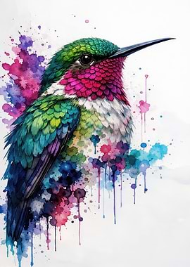 Watercolor Hummingbird Portrait