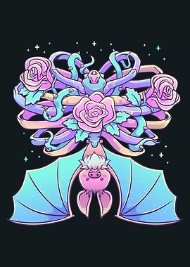 Pastel Bat with Ribcage and Roses