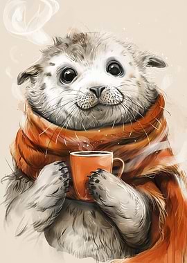 Cute Seal with Coffee