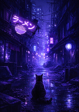 Cyberpunk Neon Alley Cat