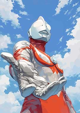 Ultraman Reaching Out in Blue Sky