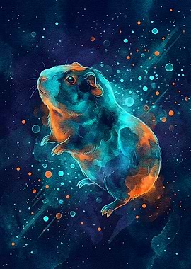 Guinea Pig in Space Watercolor
