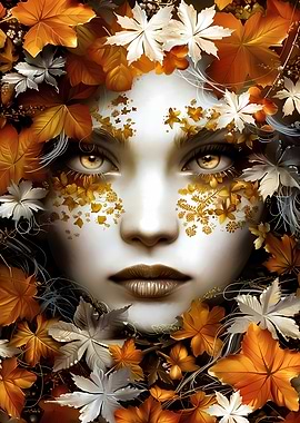 Autumnal Face in Leaves