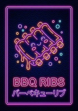 Neon BBQ Ribs Illustration
