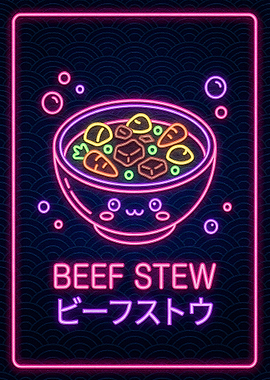 Neon Beef Stew Kawaii Illustration