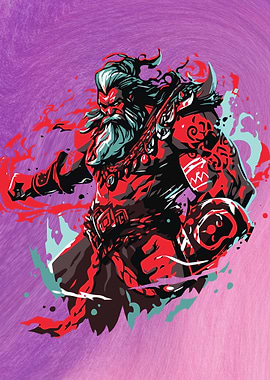 Warrior with beard on purple background