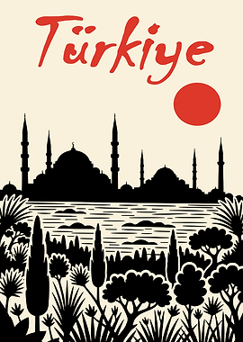 Türkiye poster with mosque and nature