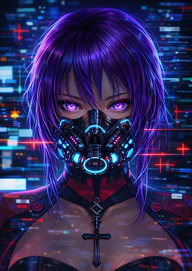 Cyberpunk Girl with Mask and Cross