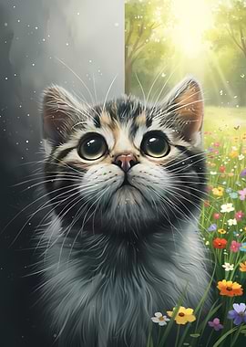Cute Kitten in a Floral Meadow