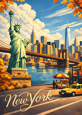 New York Cityscape with Statue of Liberty