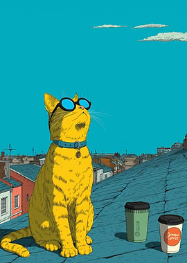 Cat with Sunglasses on Rooftop