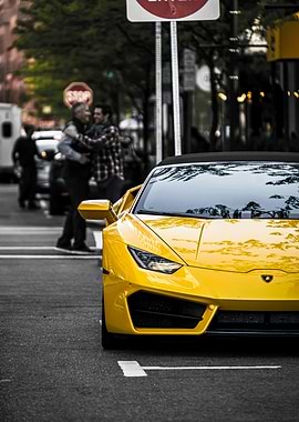 Yellow Lamborghini on City Street