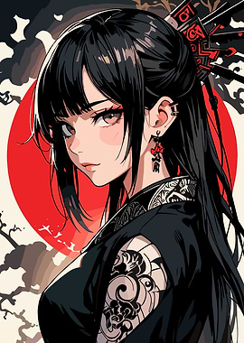 Anime Girl with Tattoo and Kimono