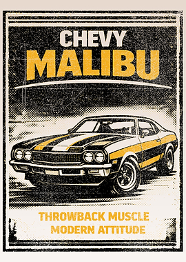 Chevy Malibu Throwback Muscle Car Poster