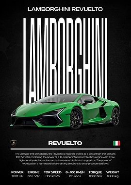Lamborghini Revuelto Green Car Poster