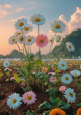 Daisy Field at Sunset