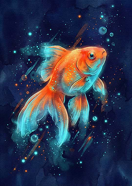 Elegant Goldfish in Deep Blue Water