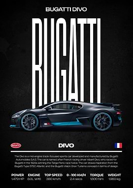 Bugatti Divo Sports Car Poster