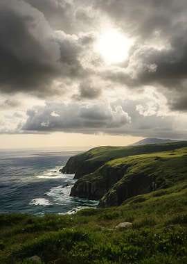 Dramatic Coastal Cliffs Under Cloudy Sky