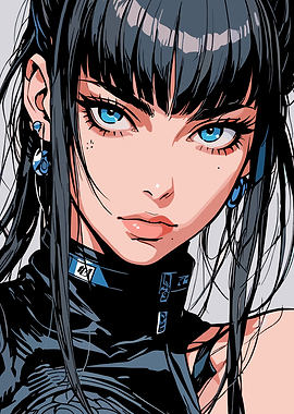 Anime Girl Portrait with Blue Eyes