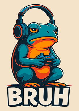 Bruh Frog Poster, Gamer Frog Wall Art, Funny Gaming Cartoon Illustration Print