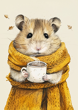 Cozy Hamster with Coffee