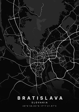 Bratislava Slovakia Black and White Map