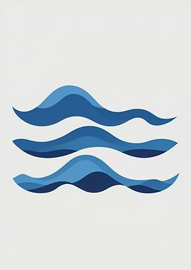 Abstract Blue Waves on White Background
