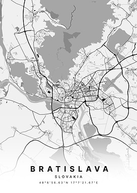 Bratislava Slovakia White and Black Map