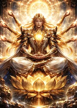 Golden Meditating Figure with Multiple Arms