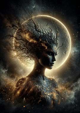 Celestial Woman with Moon Background