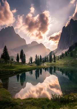 Mountain Lake Reflection at Sunset